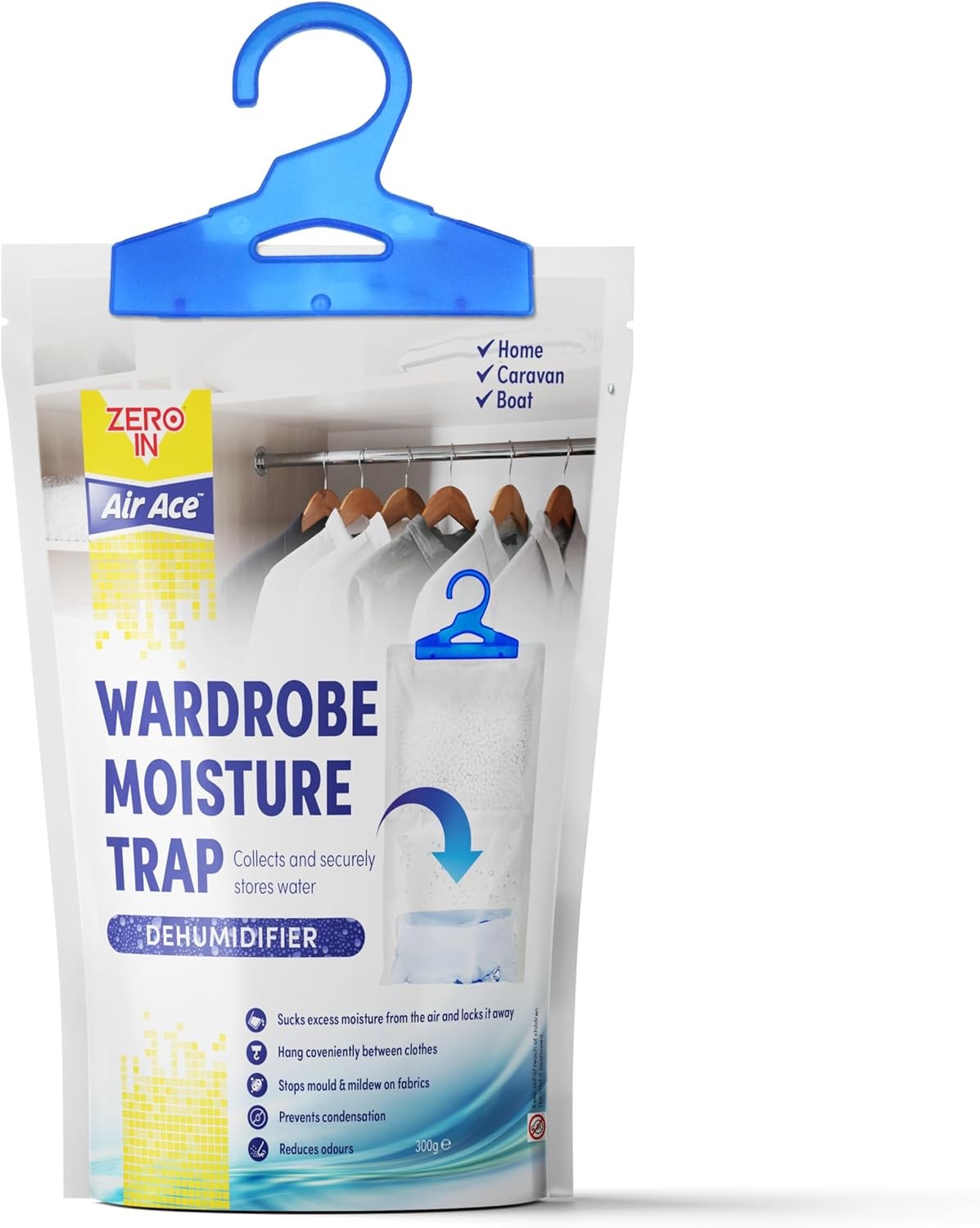 Zero In Wardrobe Dehumidifier – 300g | Fragrance-Free Moisture Absorber Bag w