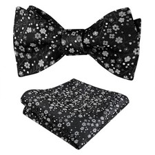 Mens Floral Self-tied Bow Tie with Pocket Square Colorful 045-black gray white