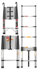 Telescopic Ladder with Hook & Bar Stainless Steel Extendable Ladder 150Kg Load