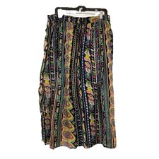 VTG 90s Maxi Skirt Broomstick Cottage Boho Tribal Mask Patchwork Hippie Funky OS