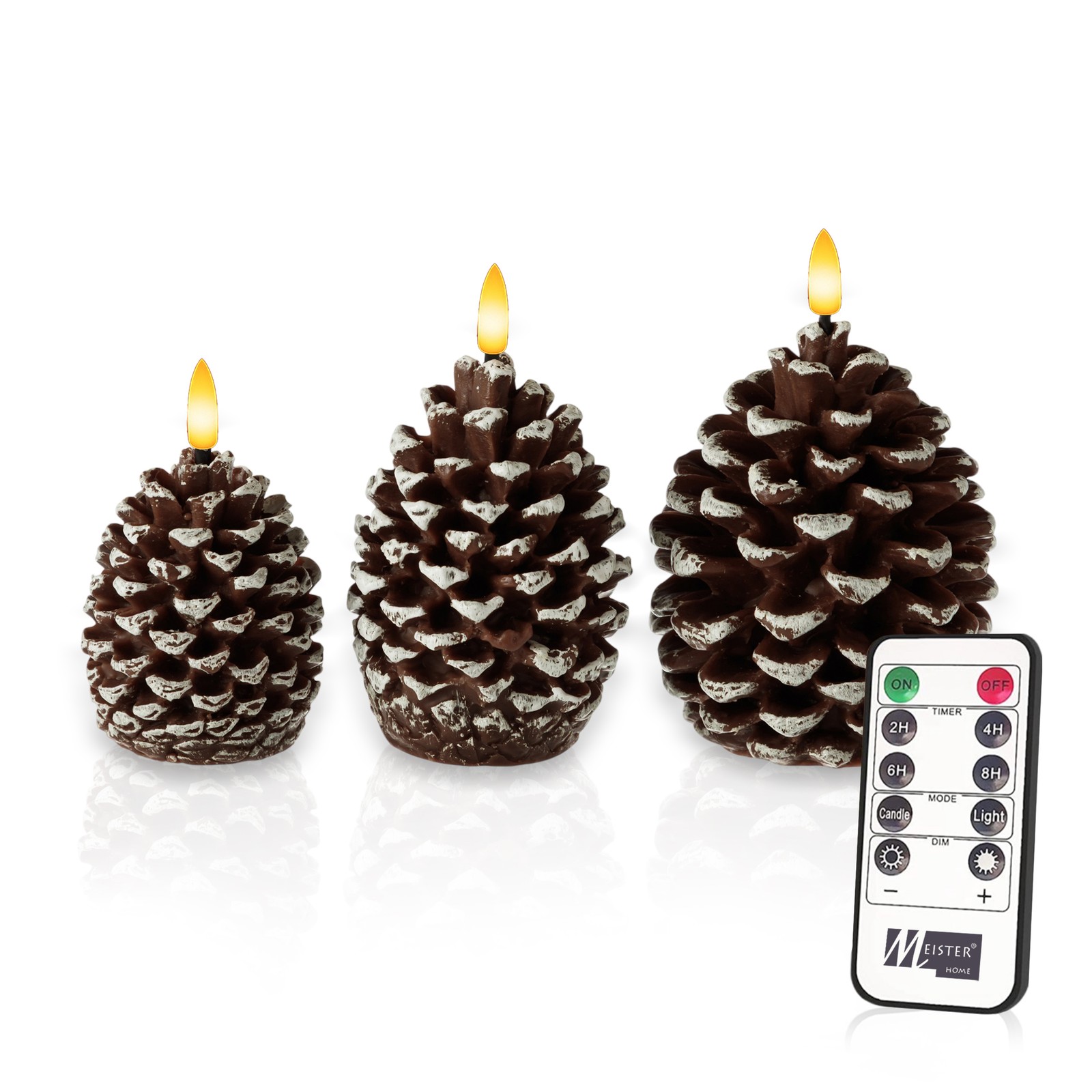 Meisterhome® LED Kerzen Tannenzapfen 3er-Set Flammenlose Weihnachtskerzen