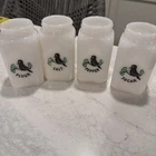 Vintage Blackbird Milk Glass Range Shakers Sugar Flour Salt Pepper Set of 4