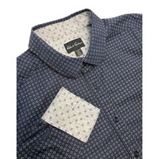 Robert Graham L/S Button Up Flip Cuff Shirt Navy Blue Geometric Diamond Men's L