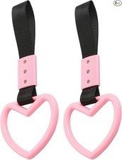 2PCS Pink Heart Shaped Car Handle Straps with Rear Bumper Warning Color: Pink