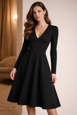 Dress the Population Crepe Black Catrine Dress Midi Fit And Flare Dress S  NWT | eBay