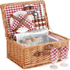 Image of 2 Person Wicker Picnic Basket Set Insulated Hamper w/ Accessories,read condition