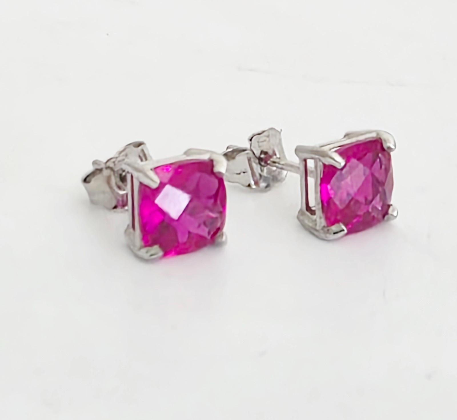 Cushion Cut Lab pink/Red Ruby Solitaire Stud Earr… - image 3
