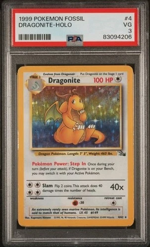 Dragonite 4/62 PSA 3 VG - Holo Rare Fossil Unlimited Pokémon TCG
