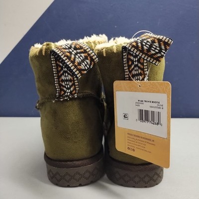 Muk Luks Truvie Booties Womens Size 8 Olive Upper Fabric Cozy Side