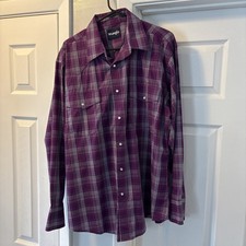 Wrangler Western Button down Shirt Purple/Gray Plaid Pearl Snap Buttons Size XL