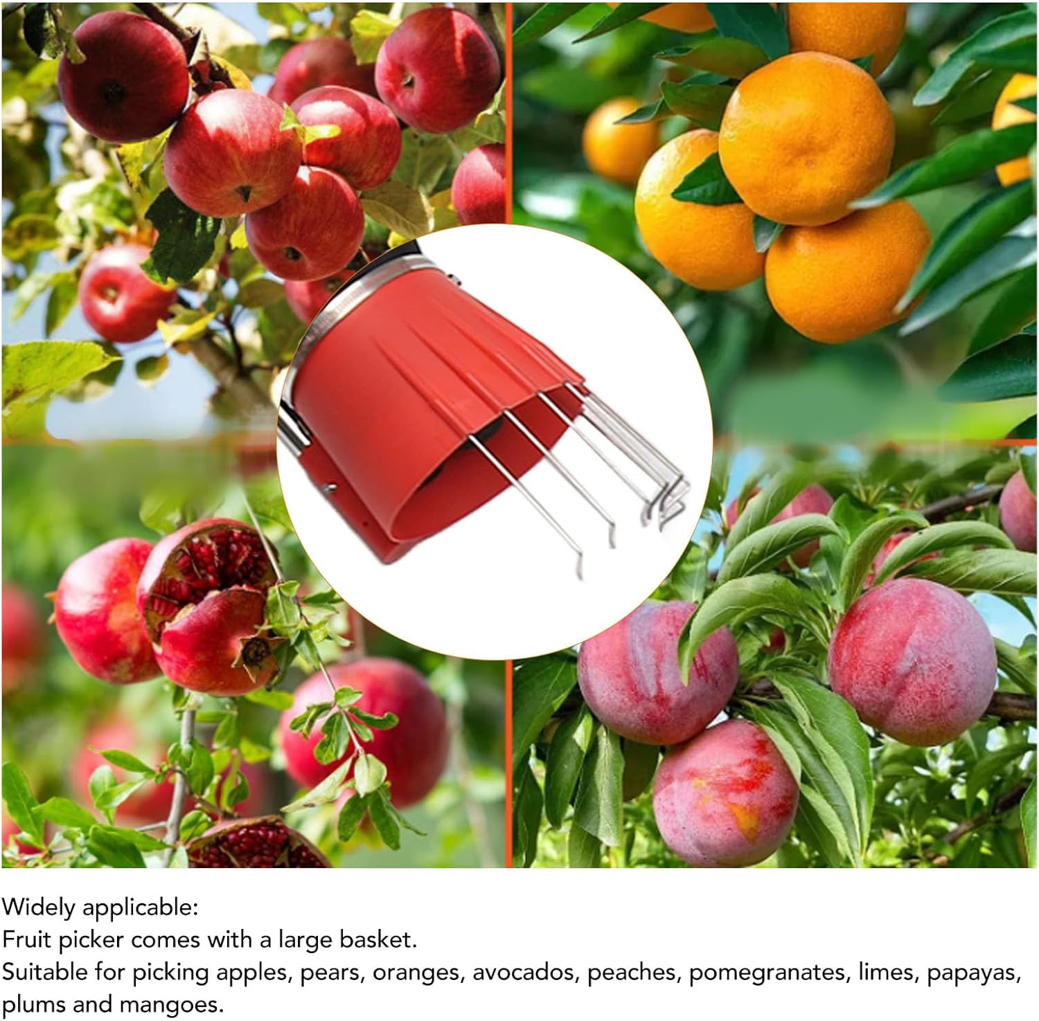 Fruit Picker Pole Tool with Basket Telescoping Long Handle, 13FT Adjustable Oran