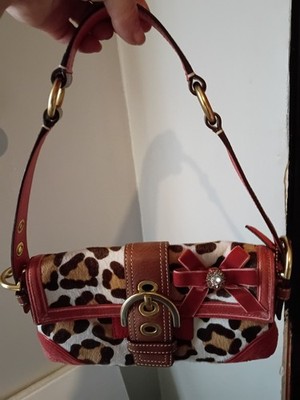 Coach Y2K Red Suede Ocelot Haircalf Leopard Soho Baguette Shoulder Bag 8A32
