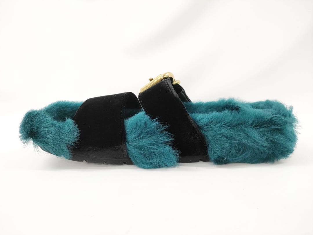 PRADA fur sandals in shearling and velvet teal green, women's size 38 From Japan thumbnail 2