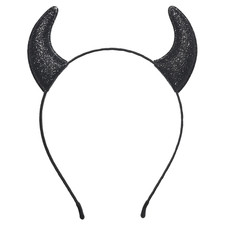 Glitter Black Devil Horns Headband for Halloween, Unisex Hair Accessory