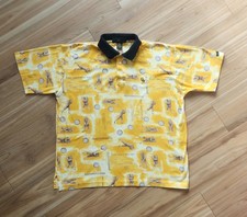 Vtg Lyle & Scott Golf Polo Shirt M Yellow All Over Print Made in USA