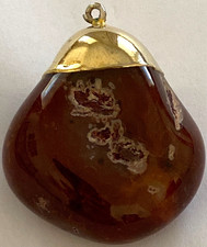 Antique Baltic Amber Pendant Gold Plated Cap Cognac Honey Large Statement