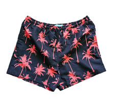 Primark Swim Shorts Palm Tree Design Mesh Lined In Black - Size M