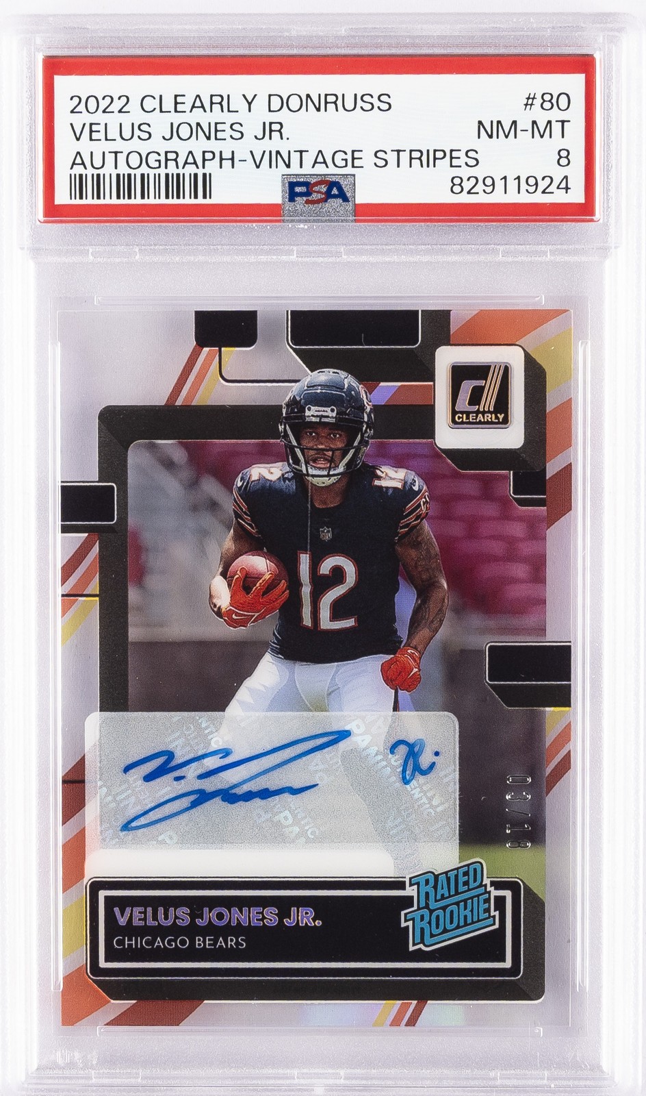Velus Jones Jr. Panini Clearly Donruss #80 Autograph-Vintage Stripes