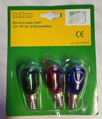 3er Pack Birnenlampe bunt E14**12V 3W für 20er Beleuchtung**Glühbirne**NEU