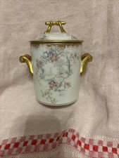 Ancien pot à lait condensé porcelaine Haviland Limoges floral avec bordure dorée