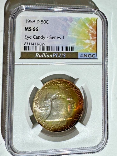 1958-D Franklin Half 50C NGC MS 66 Major Toner 🌈 Bullion Plus Eye Candy