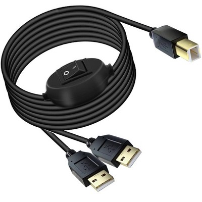 USB Printer Cable Splitter with Switch, 2 in 1 USB B to Dual USB A Male Split...