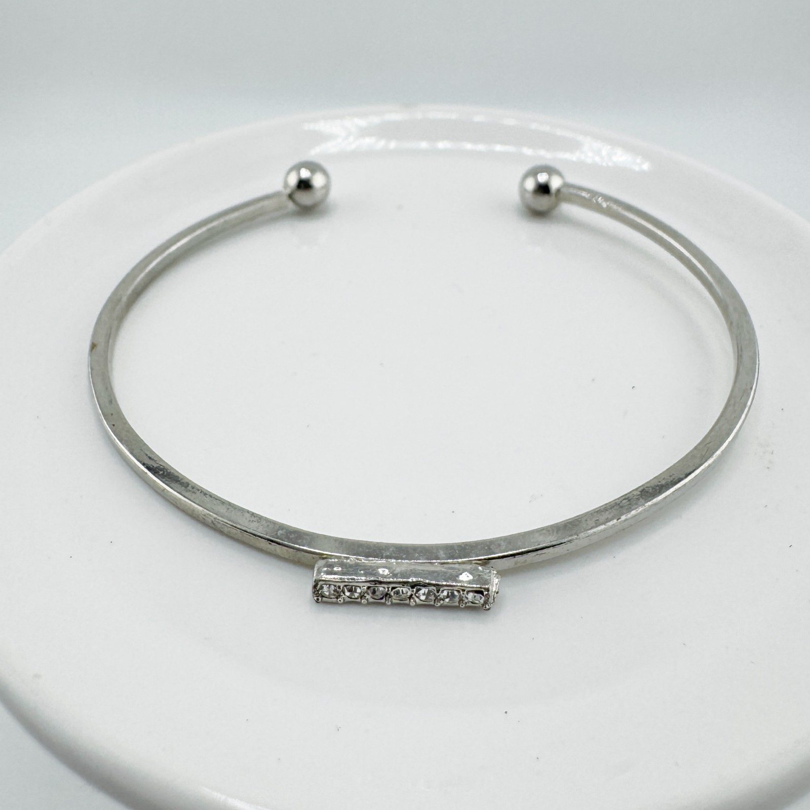 4 Silver Tone Stackable Bracelets Vintage Rhinest… - image 8