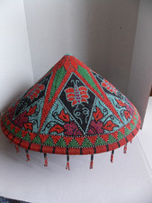 Vintage Ceremonial Conical Beaded Sumatra Indonesia Bali Ceremonial Hat 18" dia