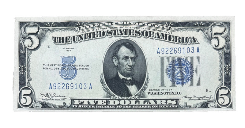 1934 $5 Silver Certificate AU/UNC Note FR# 1650