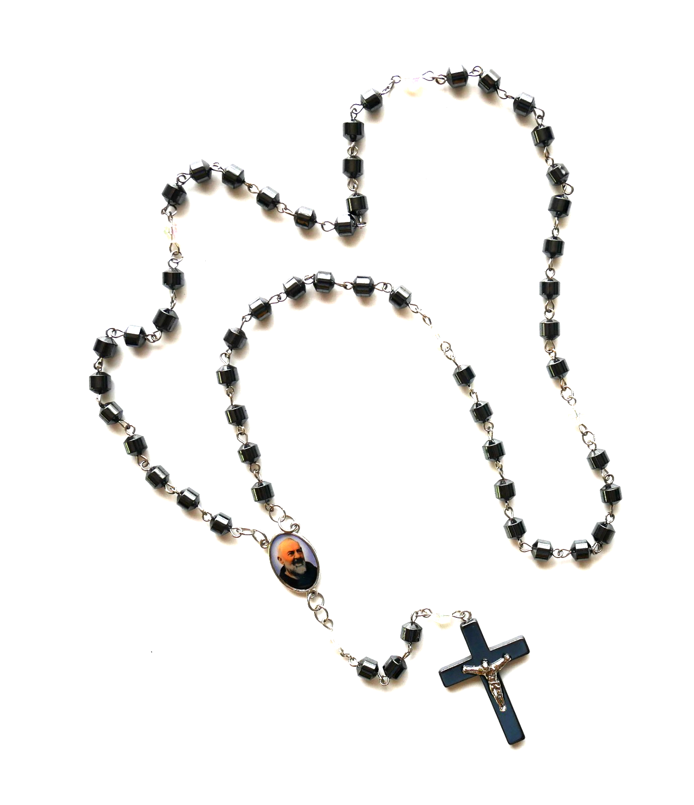 Saint Pio Hematite Beads Rosary with Pouch Included