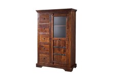 Kolonialstil Vitrine Akazienholz massiv Highboard Massivholz Akazie 95x147 cm
