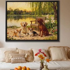 Labrador Framed Oil Painting Dog Art Canvas Print Living Room Decor Vintage