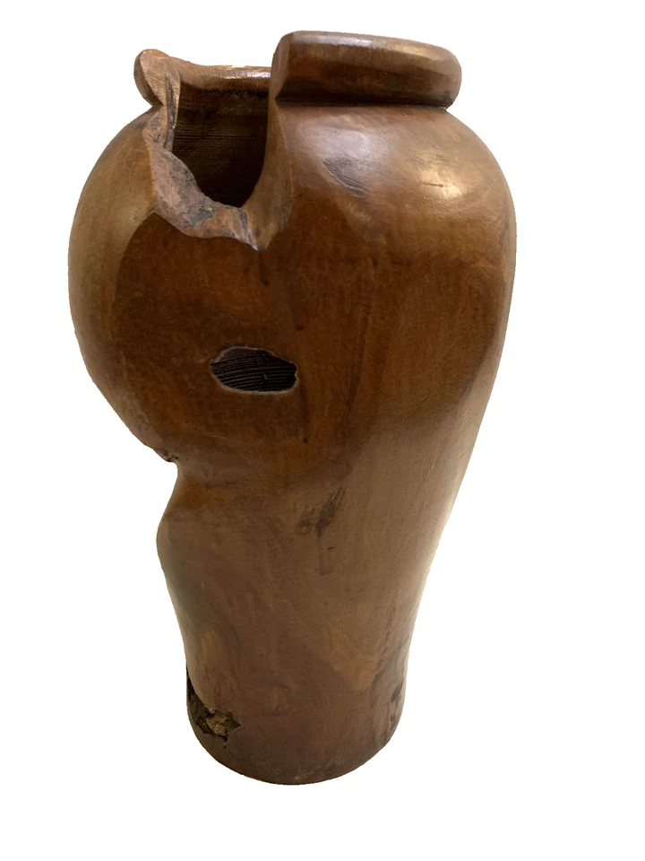 Vintage Hand Tuned Burl Wood Vase Live Edge Rustic Decorative Art - Image 2 of 4
