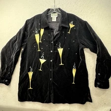 Quacker Factory Velvet Button Down Shirt Women’s Medium NYE Celebration Sequins