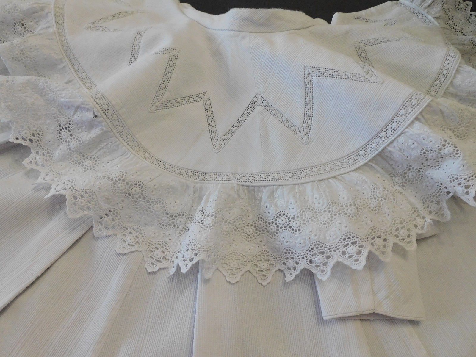 old baptism cotton cape coat - doll, lace inlays