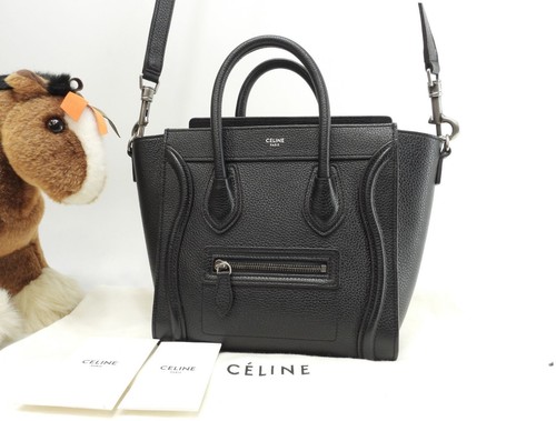 Celine Luggage Nano Black Drummed Leather Crossbody Mini Tote Bag from japan