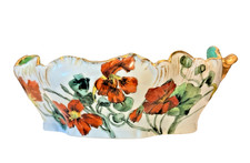 Haviland Limoges France Hand Painted Flower Scalloped Bowl Gold Leaf Signed