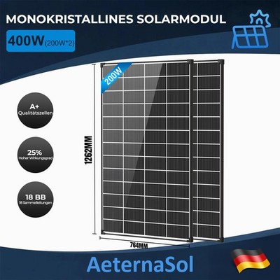 AeternaSol 400 Watt (200W*2) Solarpanel 12V Solarmodul  Monokristallin Wohnmobil