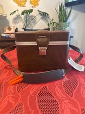 vintage brown faux leather hard shell camera case with a shoulder