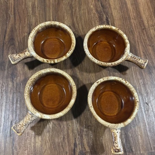 Hull Brown Small Plates Drip Glaze Oven Proof, USA Vintage, Set of 4