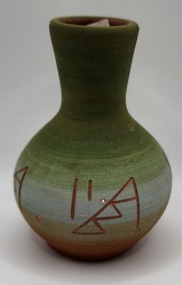 Sioux Pottery Earth Multi Color Signed Geometric Designs Bud Vase Unknown Artist