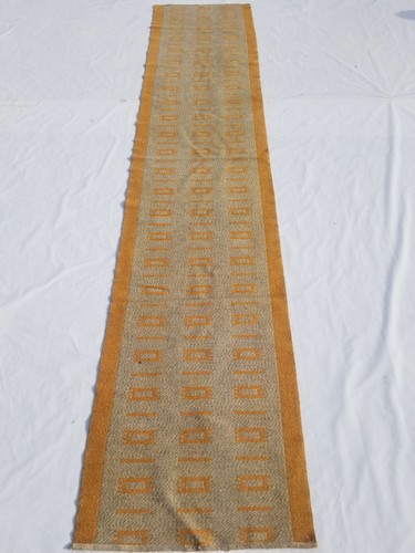 Vintage Handmade Traditional Geometrical Beige Orange Kilim Rug Carpet 400x83cm