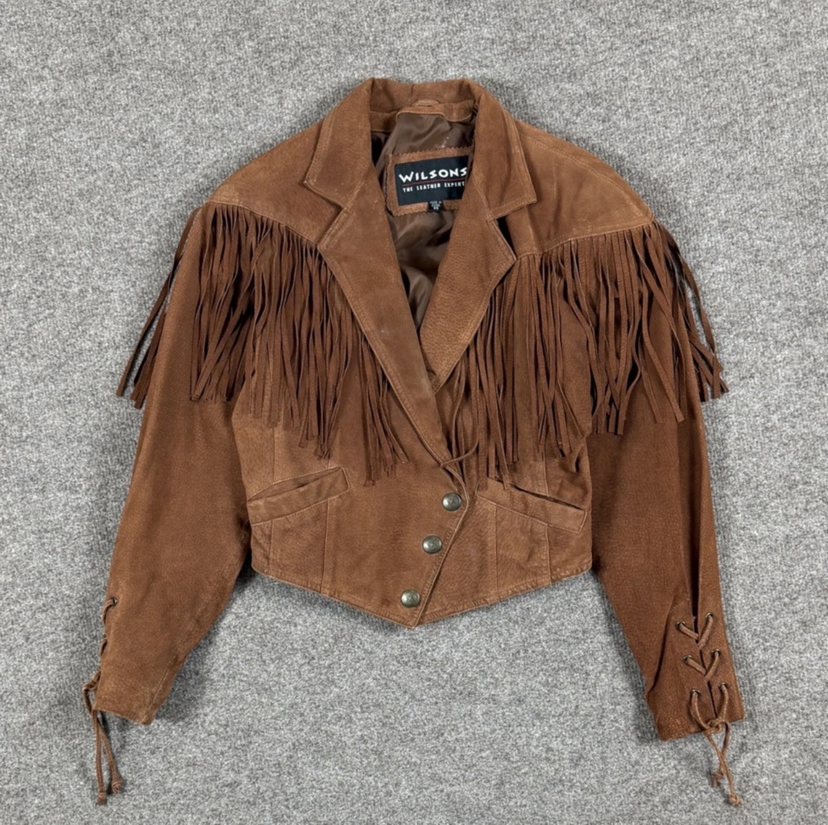 Veste En Cuir Vintage Wilson Pour Femme - Taille Large - Marron - Col Fourrure Amovible - Occasion Très Bon état