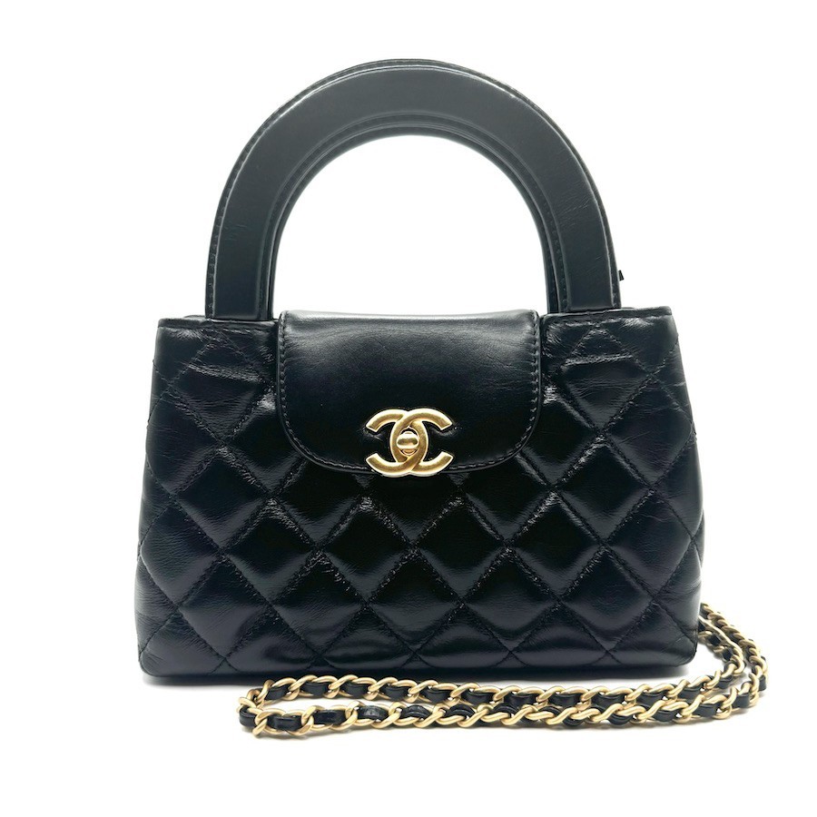 Chanel AS4416 Kelly Nano Black Calfskin Gold Hardware Shopping Bag