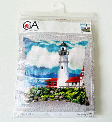 Collection D'Art Needlepoint Cross Stitch Pillow Cover Kit Lighthouse Coastal