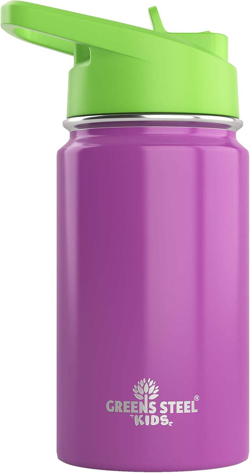 Kids Water Bottle - 12Oz Purple | Leak Proof with Straw & Ha