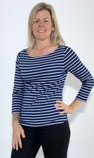 HOBBS 3/4Slv Sonya Jersey Striped Boat Neck Semi Fit Lt Navy&White (A190)RRP�39