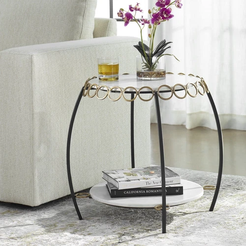 Uttermost Chainlink White Marble Side Table - Picture 1 of 6