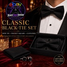 JEMYGINS Mens Solid Color Pre-tied Bow Tie and Pocket Square Cufflink Set