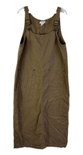 Vintage 90s Overall Dress Womens Medium Khaki Pockets Midi Lagenlook Country